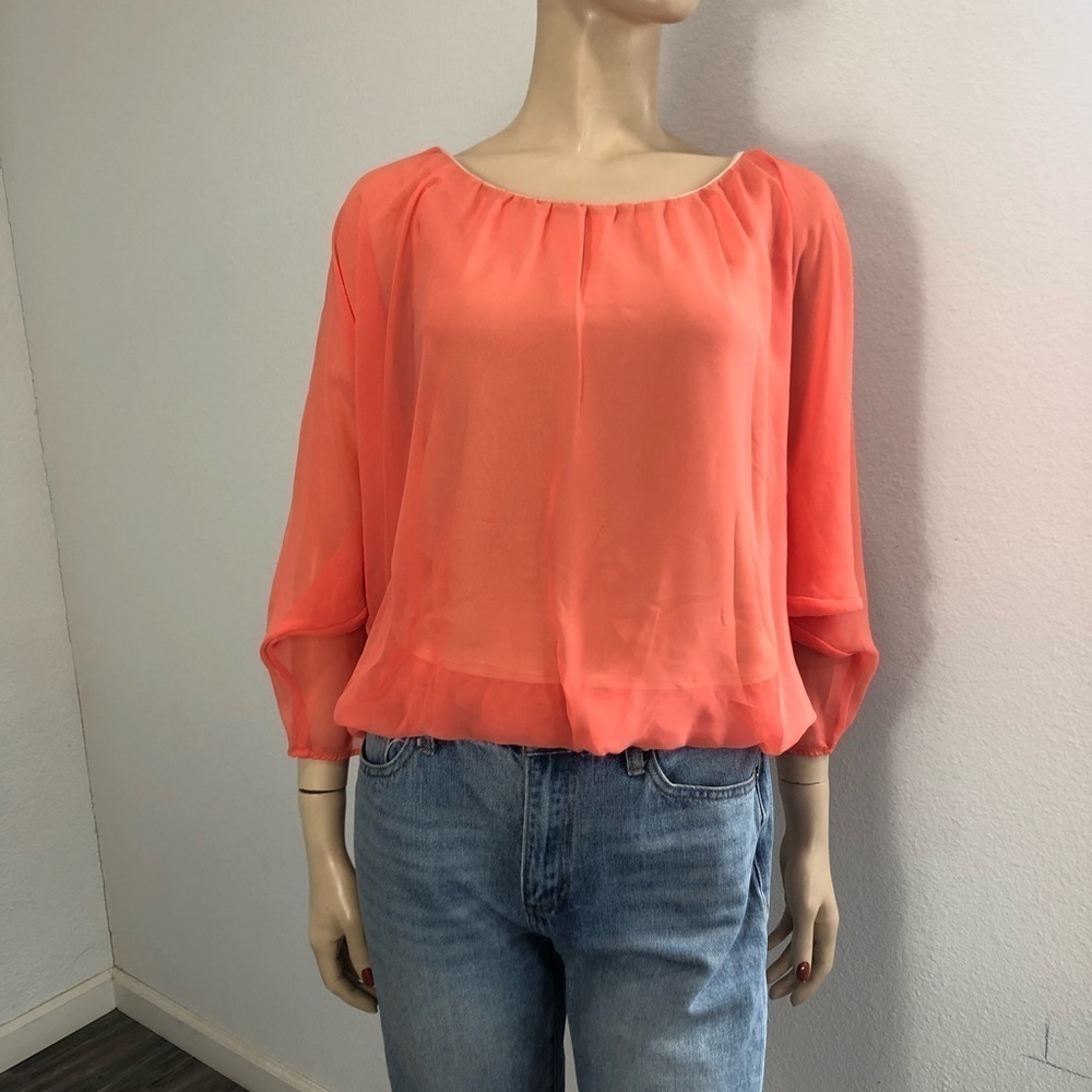 Pamela made it Italy flow long sleeve see true blouse peach size:S